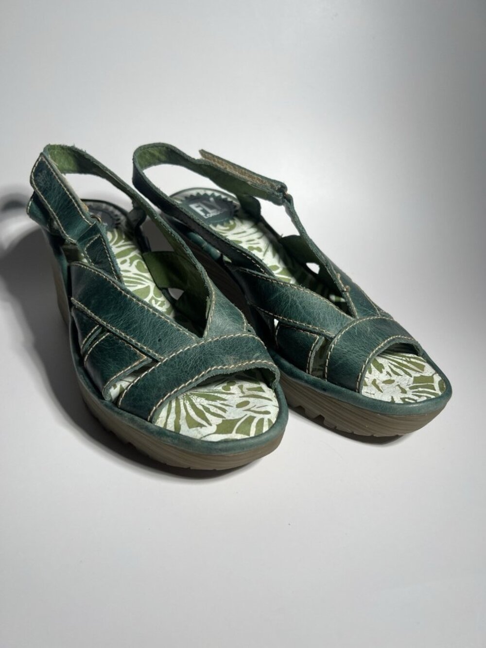 Fly London Leather Slip On Wedge Shoes Olive Green Women’s EU 37 US 6